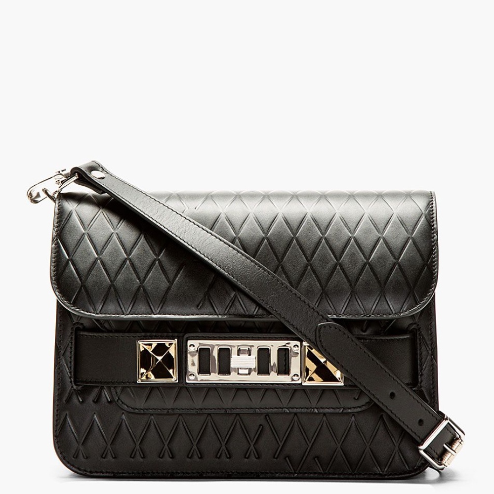 Black Embossed Leather PS11 Mini Shoulder Bag, NWT